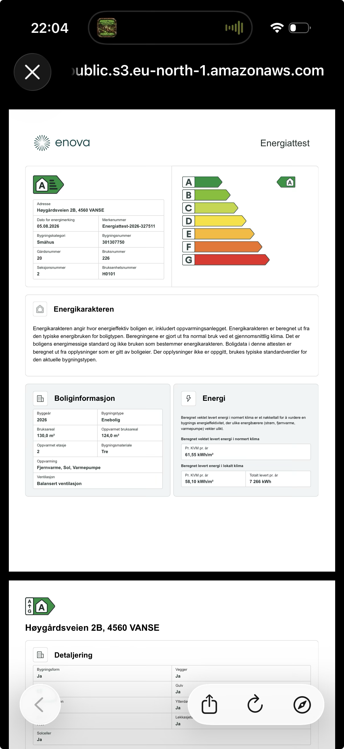 Vedlagt energiattest for Høygårdsveien 2B